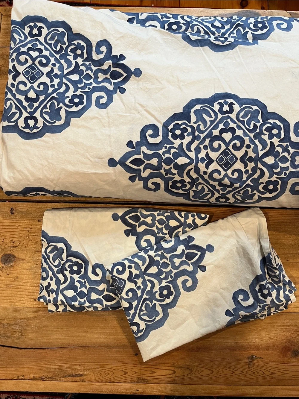 Set/3 POTTERY BARN *Full/Queen* Duvet Cover & 2 Shams Organic Asher Medallion